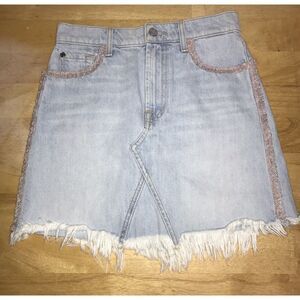 7 For All Mankind Denim‎ Mini Distressed Jean Skirt Pink Accent Size 25